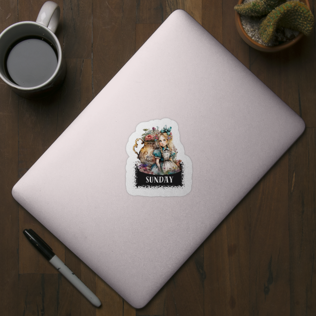 Sticker with days of the week Sunday Alice in Wonderland by LaKoszulka